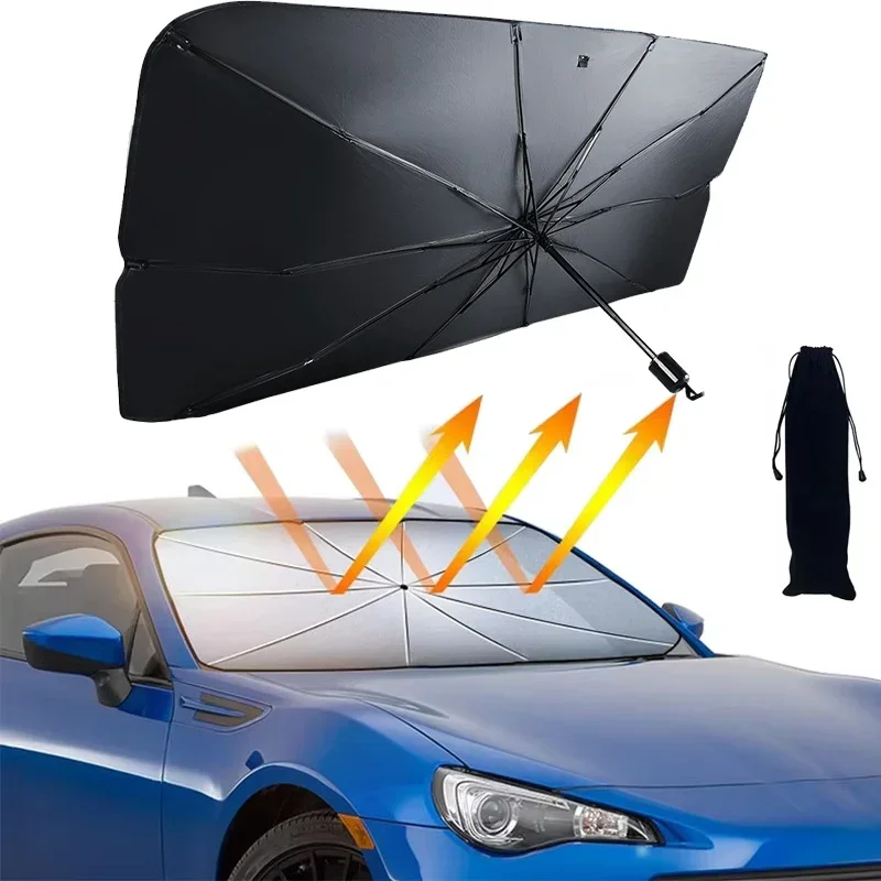Car Sunshade Windshield Umbrella Foldable - 車のフロントガラス用サンシェード、折りたたみ式傘型日よけ、UVカット・断熱、携帯用保護パラソル