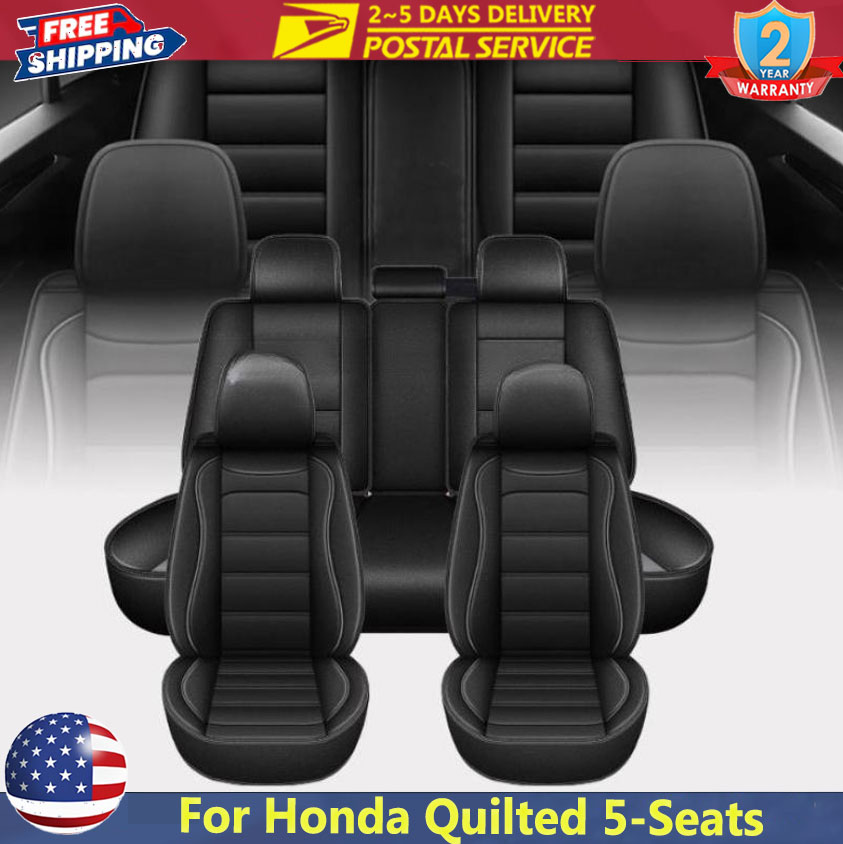 Leather Car Seat Covers Full Set Universal - ブラックユニバーサルシートカバー 5席用 ホンダ用 キルティングレザーカーシートカバー フロントリアフルセットプロテクター セダンSUV用