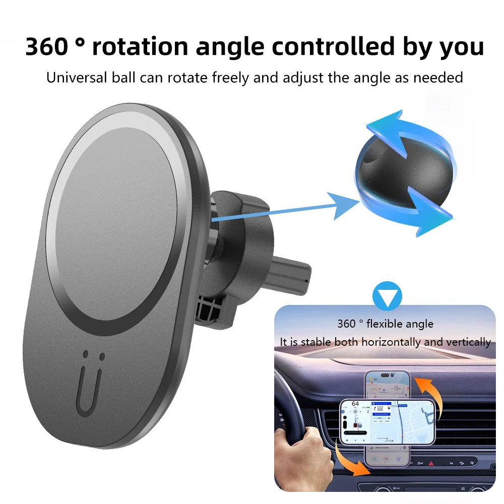 Magnetic Phone Holder For Car Vent - ミニ磁気ワイヤレス車載充電器 エアベント式スマホホルダー Magsafe対応 iPhone 16 15