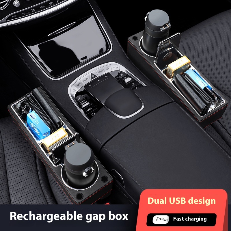 Seat Gap Filler Organizer With Usb Charger - PUレザーカーシートウィング,カップホルダー,コンソールサイドポケット,デュアルUSB充電器,フロントコンソール,オーガナイザー,車のインテリア