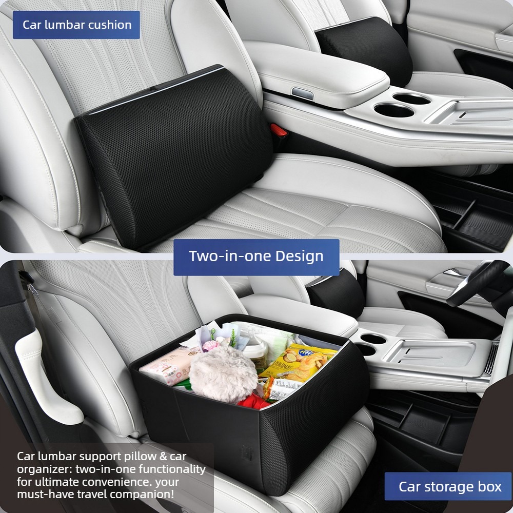 Car Trunk Organizer Foldable Storage Box - 2-in-1多機能カーシートバックレストクッション収納ボックス、ランバーサポート、長方形折りたたみ式トランクカーオーガナイザー