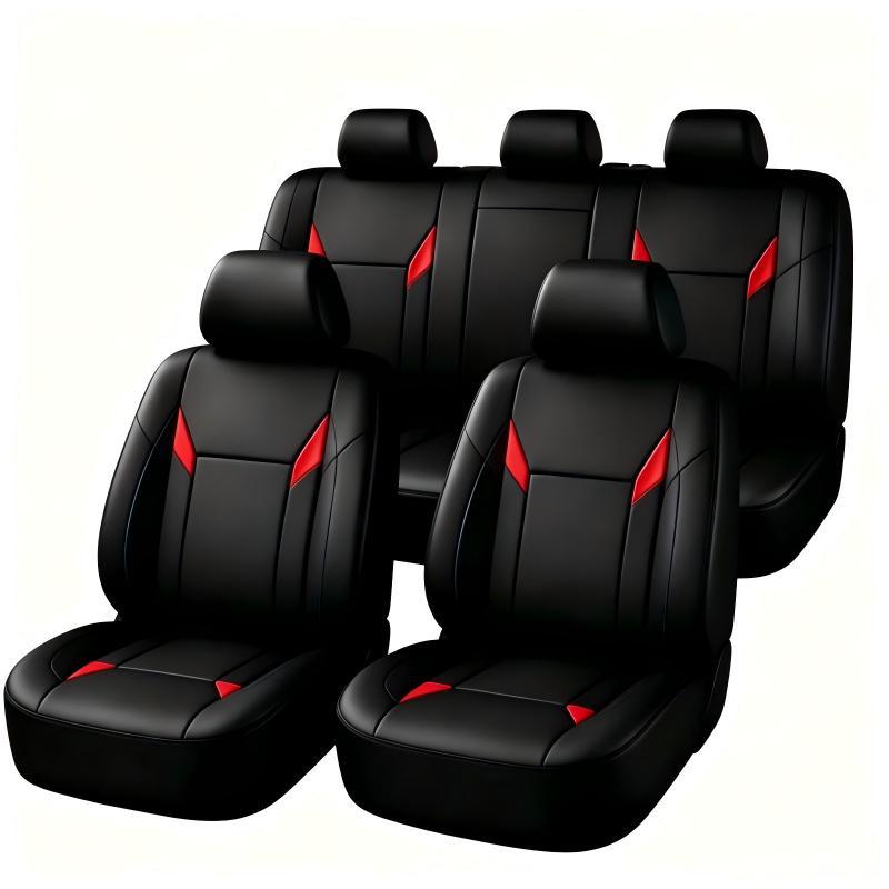 Leather Car Seat Covers Full Set Universal - 汎用PUレザーカーシートカバーフルセット、ソフトフォームクッションパッド入り、手洗い可能、車、トラック、SUV用フロントリアシート