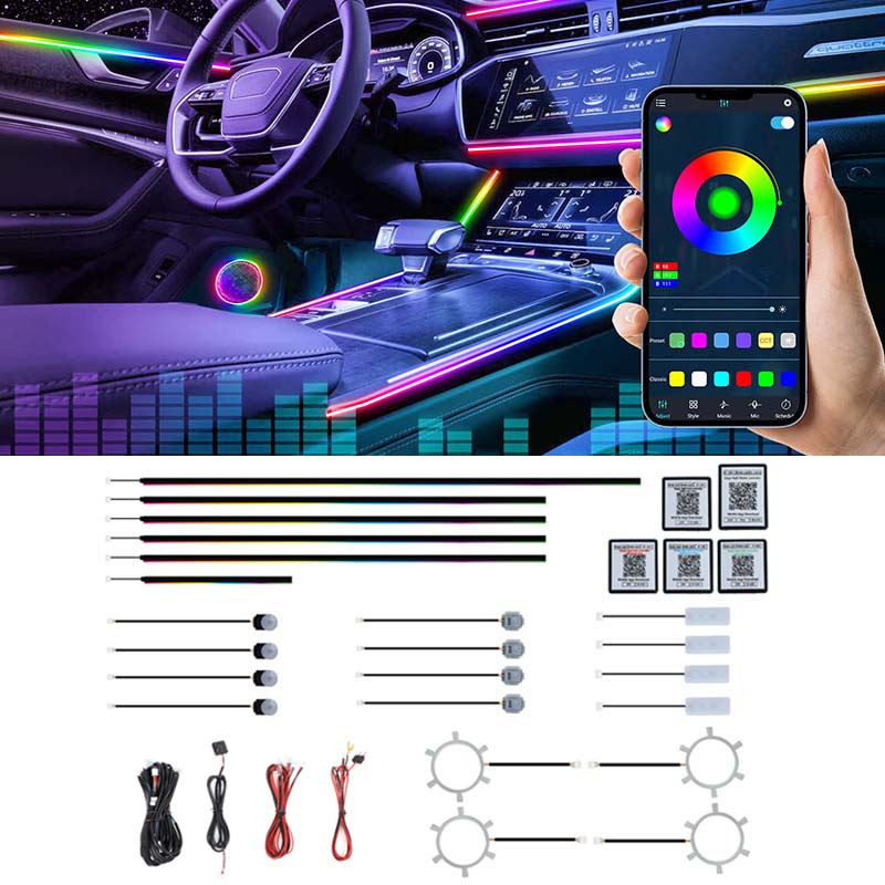 Led Ambient Interior Car Lights App Control - 22 in 1 ドリームカラーRGBダイナミックカーインテリアライト ワイヤレスAPP制御 アンビエント雰囲気LEDライトキット