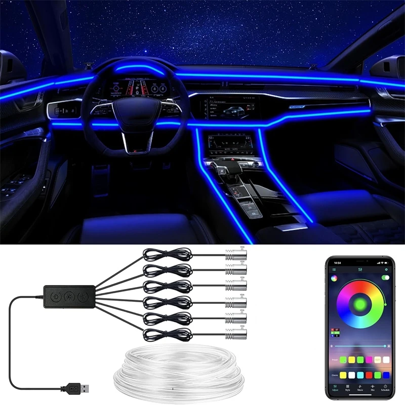 Led Ambient Interior Car Lights App Control - アプリ制御可能なフレキシブルELワイヤーライト、雰囲気照明ストリップライト、装飾ランプ、12V車内ネオンRGB LEDストリップ