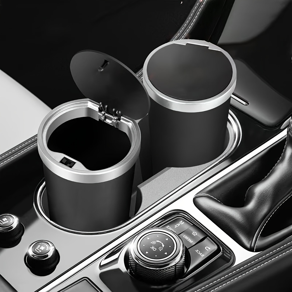 Waterproof Car Trash Can With Lid - コンパクトで漏れ防止のミニカー用ゴミ箱、簡単に開閉できるポップアップ式の蓋、耐久性があり、臭いを遮断する防水ABS素材のカップホルダー収納用ゴミ箱