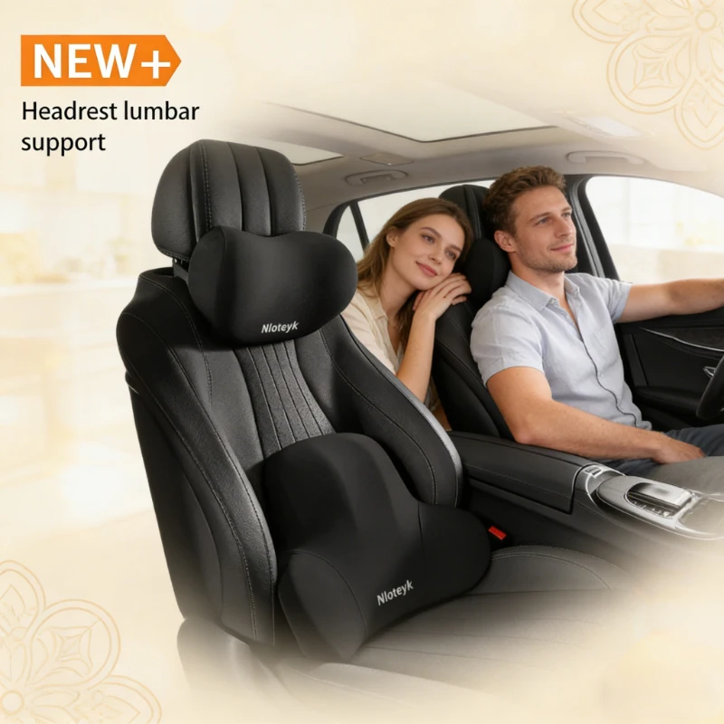 Memory Foam Car Neck Pillow Lumbar Support - 車用メモリーフォームネックピロー＆ランバーサポートセット、通気性のあるヘッドレストクッション（痛み緩和用）