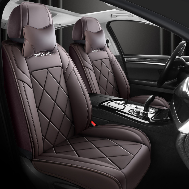 Leather Car Seat Covers Full Set Universal - ユニバーサル快適フルレザーカーシートカバー5席フルセットオールシーズンフィット通気性クッションセダンSUV用