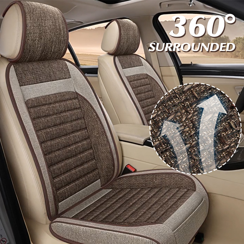Leather Car Seat Covers Full Set Universal - ユニバーサルリネンフルセットカーシートカバー360 ° サラウンドフロントリアシートクッション耐摩耗パッドカバー車内アクセサリー
