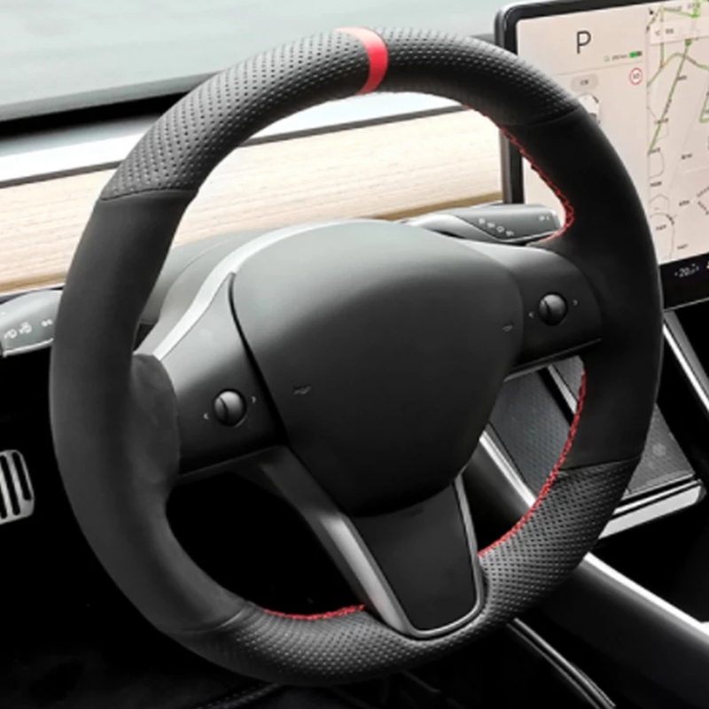手縫いアンチスリップカーボンファイバースエード編組車のステア - Car Steering Wheel Cover Anti Slip Breathable のレビューと価格