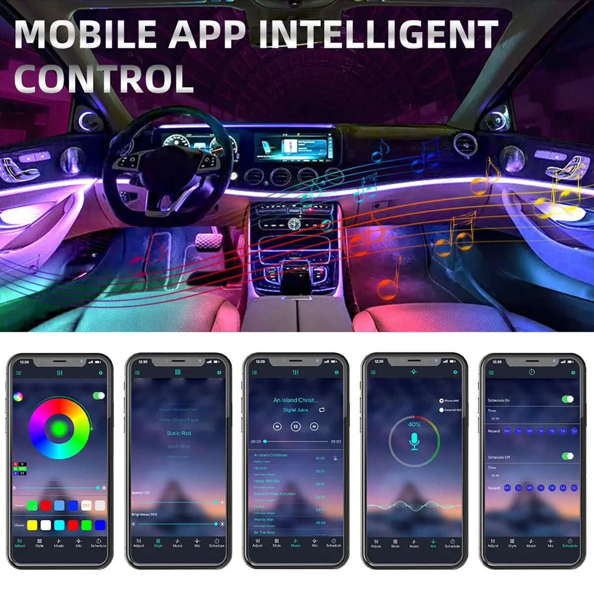 4 in 1 6 in 1シンフォニーカーled usbワイ - Led Ambient Interior Car Lights App Control のレビューと価格