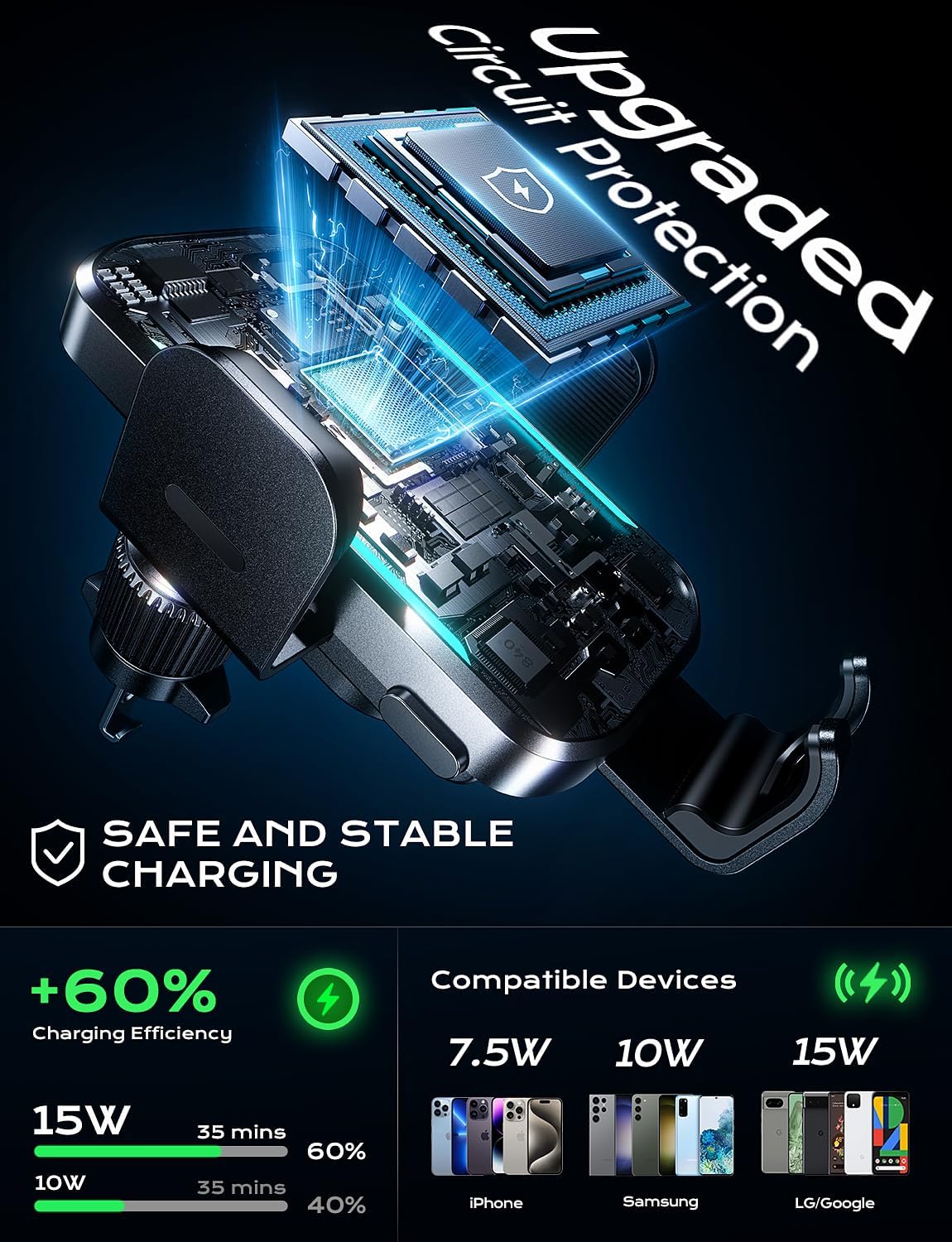 Uyuxio-ワイヤレスカーチャージャー,超高速充電,自動ク - Magnetic Phone Holder For Car Vent のレビューと価格