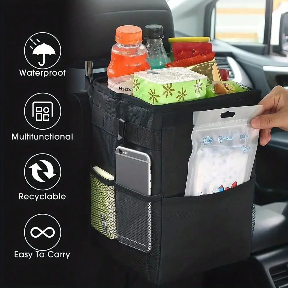 持ち運び可能な防水車用ゴミ箱、蓋とポケット付き、漏れ防止、多 - Waterproof Car Trash Can With Lid のレビューと価格