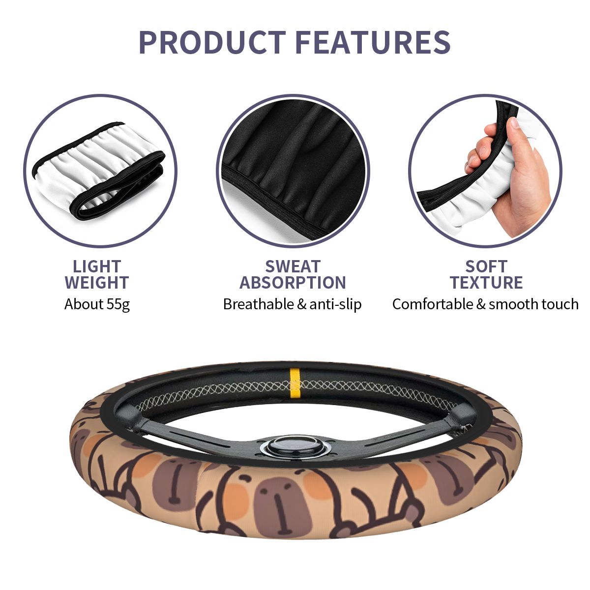 かわいいアニメカピバラ車のステアリングホイールカバー 38  - Car Steering Wheel Cover Anti Slip Breathable のレビューと価格