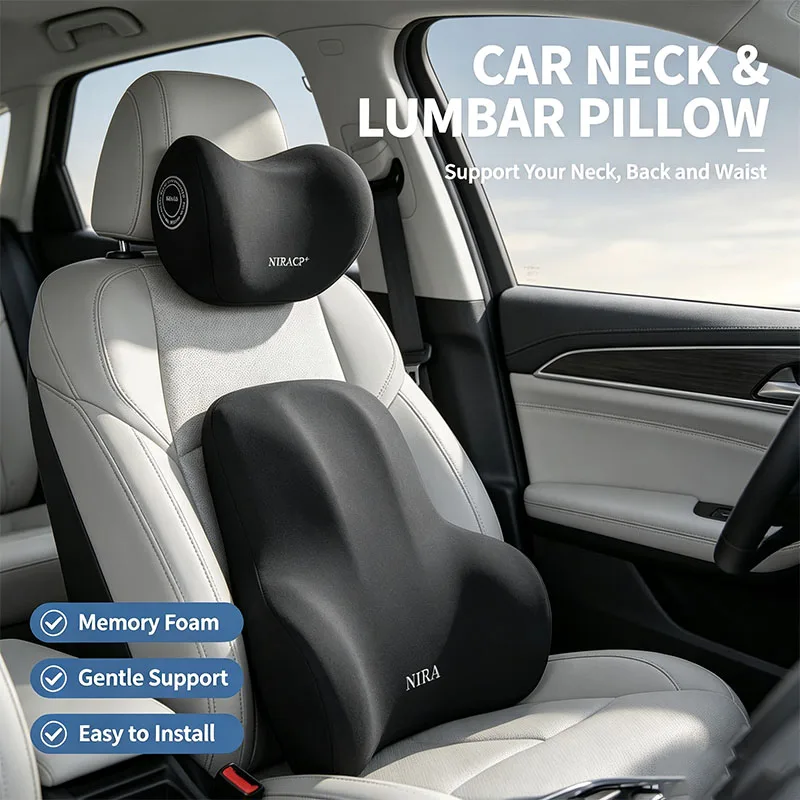 新しいメモリーフォーム製車用ネックピローは腰椎を保護し、通気 - Memory Foam Car Neck Pillow Lumbar Support のレビューと価格