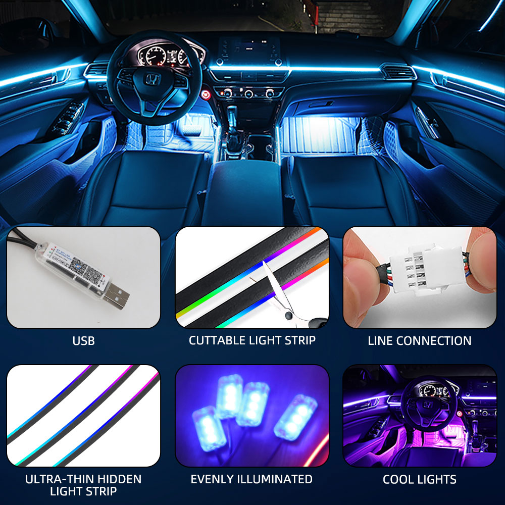 ユニバーサルシンフォニーカーアンビエントライト LED イン - Led Ambient Interior Car Lights App Control のレビューと価格