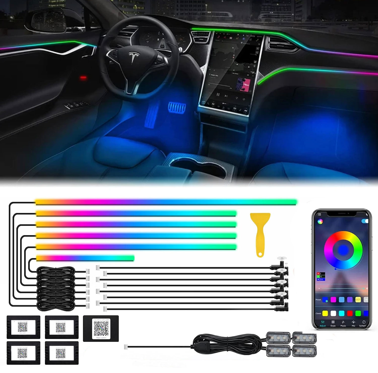 蛍光灯,アクリルストリップ,光ガイド,光ファイバー,rgb, - Led Ambient Interior Car Lights App Control のレビューと価格