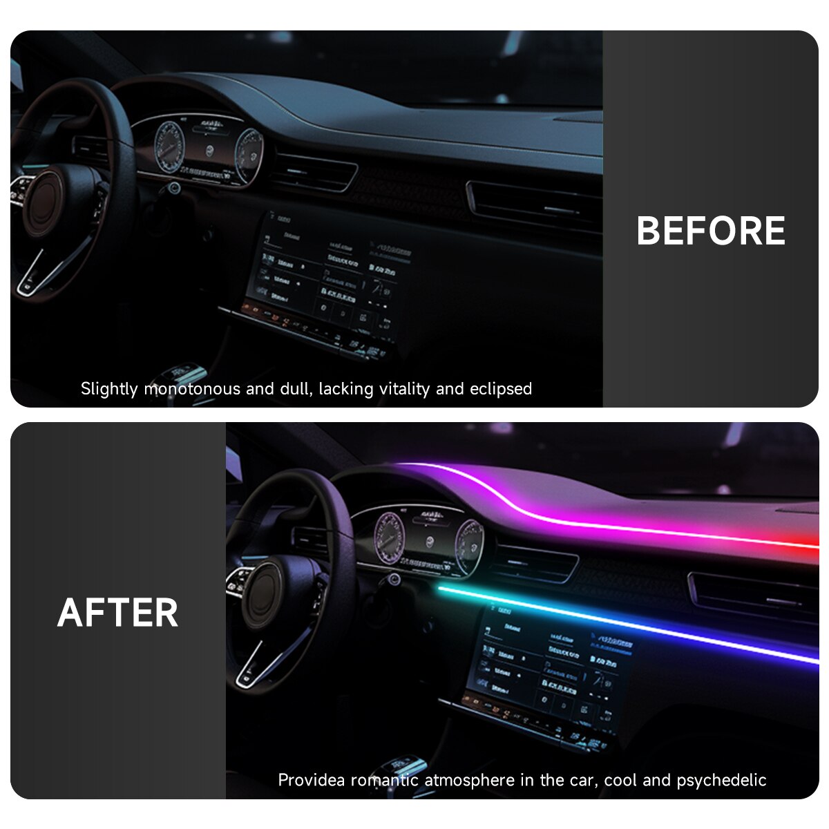 車用USB 64色アクリルストリップLEDアンビエントライト - Led Ambient Interior Car Lights App Control のレビューと価格