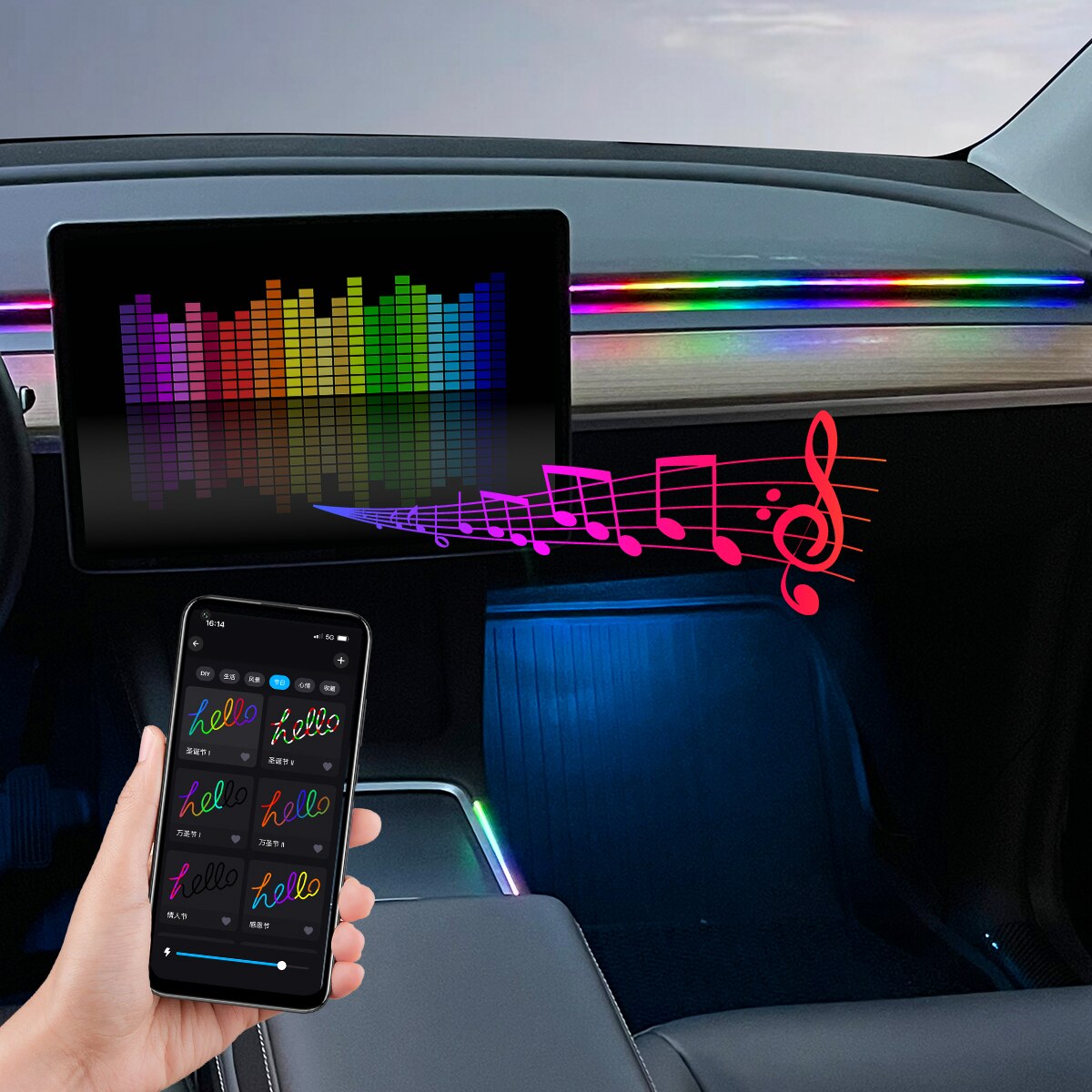 車用USB 64色アクリルストリップLEDアンビエントライト - Led Ambient Interior Car Lights App Control のレビューと価格