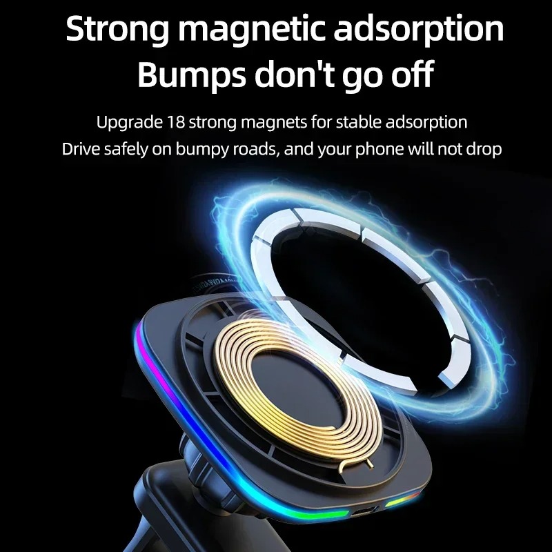 15W磁気式車載ワイヤレス充電器、LEDライト付きエアベント - Magnetic Phone Holder For Car Vent のレビューと価格