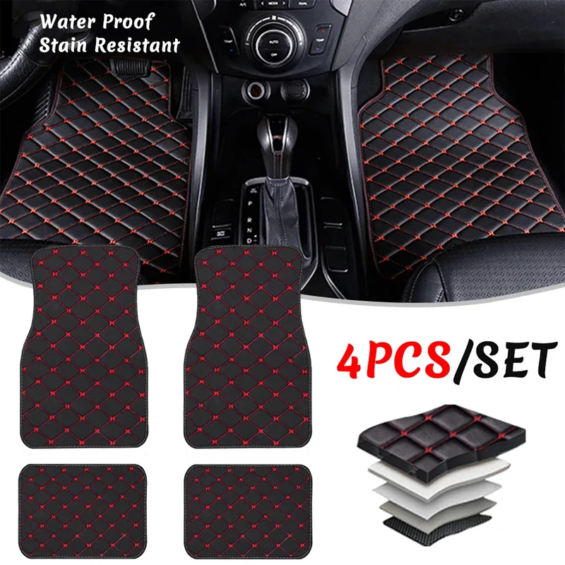 車のフロアマット 4 個ユニバーサル Pu レザー防水自動フ - Car Floor Mats Universal Waterproof Leather のレビューと価格